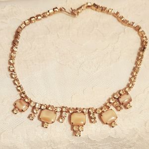 Vintage gold plated yellow rhinestone necklace